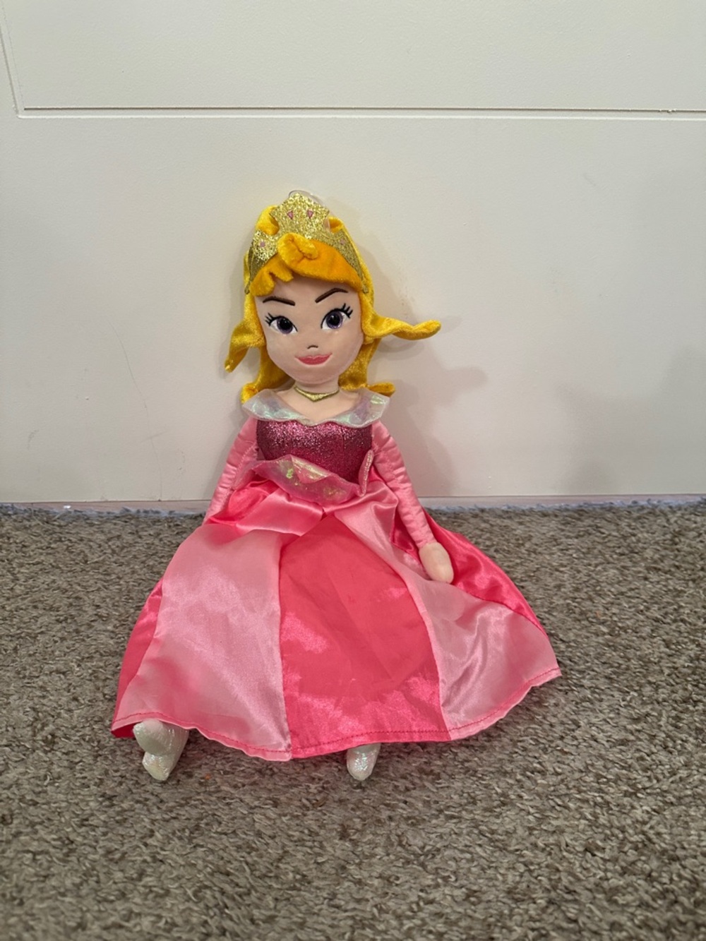 Ty Pink Aurora Doll with Yellow Hair and Gold Crown
